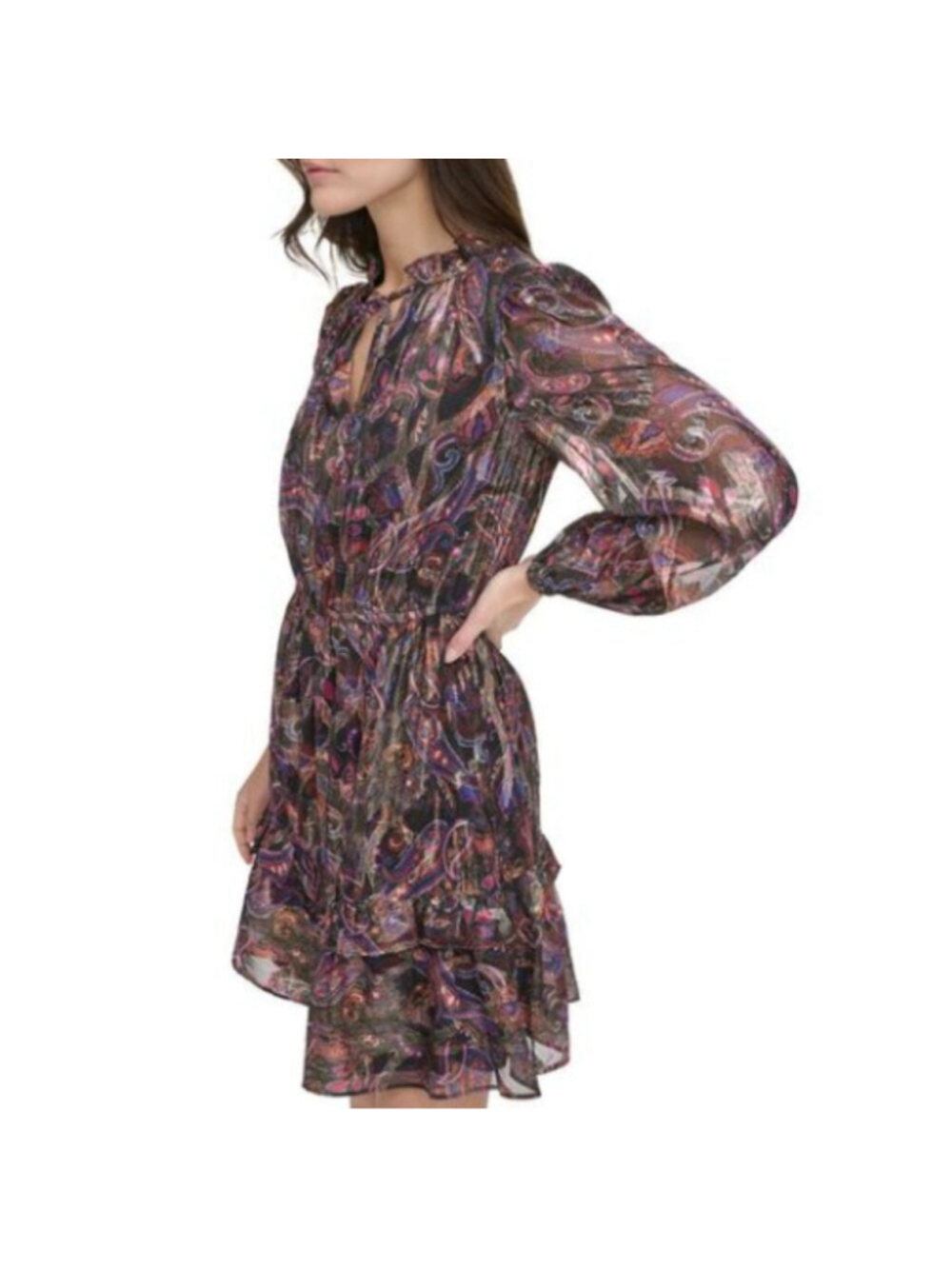 Vince Camuto Metallic Chiffon Fit & Flare Dress Size 6